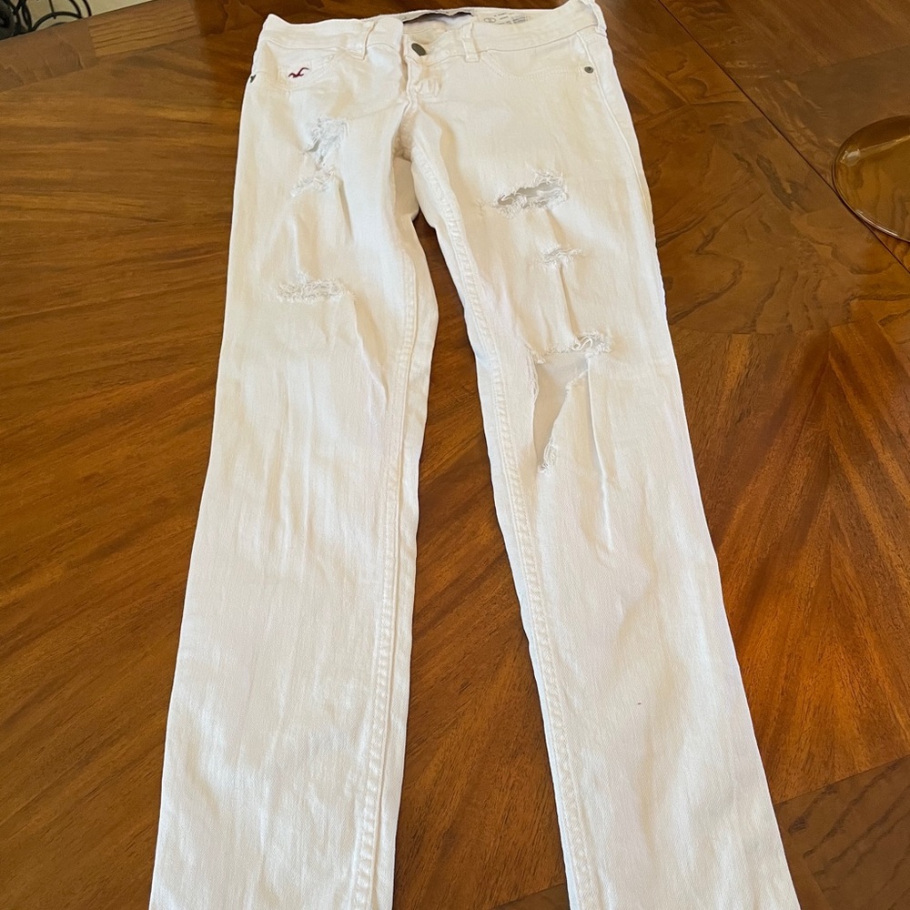 White Hollister Ripped Straight Leg Jeans